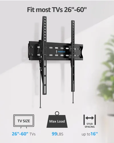 Miniatura 8 de MOUNTUP Soporte de pared para TV, soporte de TV inclinable para la mayoría de televisores planos/curvos LED LCD OLED de 26 a 60 pulgadas, perfil