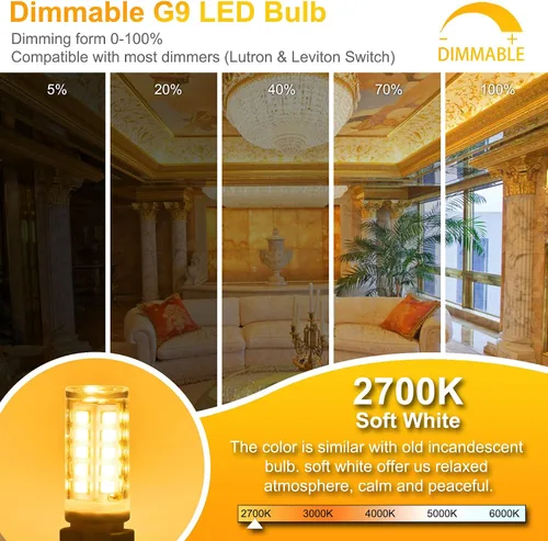 Miniatura 3 de Winshine - Paquete de 10 bombillas LED regulables de 2700 K blanco suave, 4 W (reemplazo de bombilla halógena de 40 W) con casquillo G9, forma T4