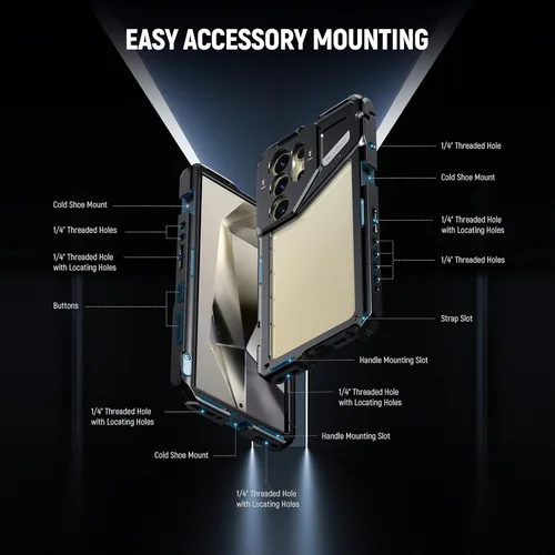 Miniatura 7 de NEEWER PA042 S24 Ultra Phone Cage Video Rig Estabilizador con PA045S Manija Lateral de Liberación Rápida, PA045E Manija de Obturador Bluetooth