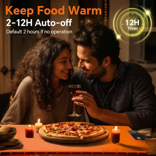 Miniatura 6 de Tapete de calentamiento de alimentos, bandeja de calentamiento eléctrica grande con 7 ajustes de temperatura, temporizador de 2 a 12 horas y bloqueo