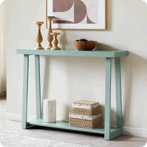 Miniatura 9 de Kings Brand Furniture Emma Mesa consola estrecha con estante inferior perfecta para mesa de sofá, mesa de entrada para pasillo, detrás del sofá