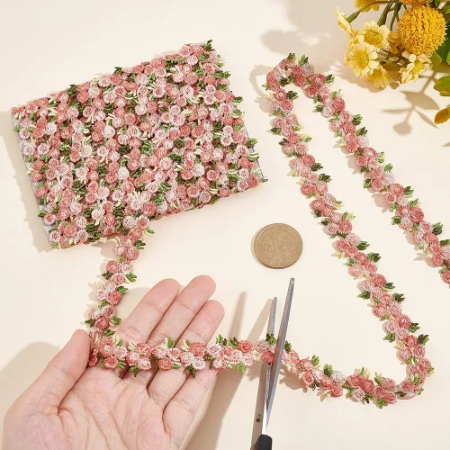 Miniatura 3 de PH PandaHall Cinta de poliéster con borde de encaje floral de 5 yardas, adorno bordado para apliques de boda, costura artesanal, tapicería, cortina