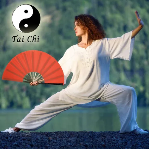 Miniatura 2 de OMyTea Abanicos de mano plegables grandes para hombres y mujeres, ventiladores de mano chinos japoneses de Kung Fu Tai Chi - para EDM, festival