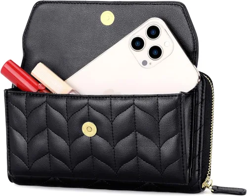 Miniatura 6 de nuoku Cartera RFID para mujer, bolso cruzado con cremallera alrededor de 2 correas