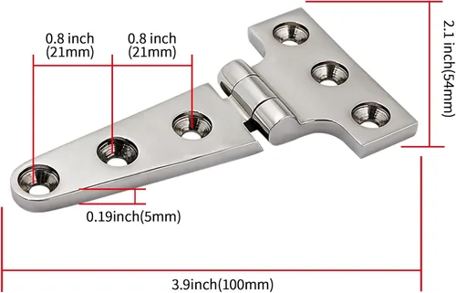 Miniatura 3 de Bisagras en T de Acero Inoxidable 316 de Grado Marino de 4 Pulgadas x 2 Pulgadas Bisagra Pesada para Escotilla de Barco (100 mm x 54 mm) Paquete
