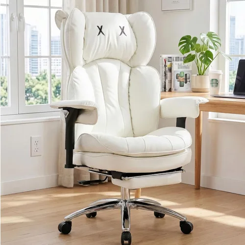 Miniatura 11 de Efomao Silla de oficina blanca grande y alta con reposapiés, silla ergonómica de respaldo alto para computadora con reposabrazos ajustables, asiento