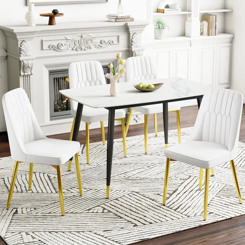 Miniatura 24 de Juego de 2 sillas de comedor modernas, sillas de comedor de piel sintética con cojín grueso y patas de metal, sillas de cocina negras para comedor