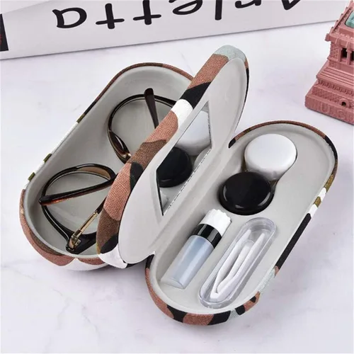 Miniatura 9 de Kanasi Estuche para lentes de contacto con removedor de pinzas de espejo, estuche doble para anteojos 2 en 1, caja de lentes de contacto portátil