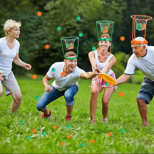 Miniatura 5 de Hooqict Paquete de 3 piezas de juego de fiesta de baloncesto para niños y adultos, juego de diadema ajustable con 40 bolas para fiesta de carnaval