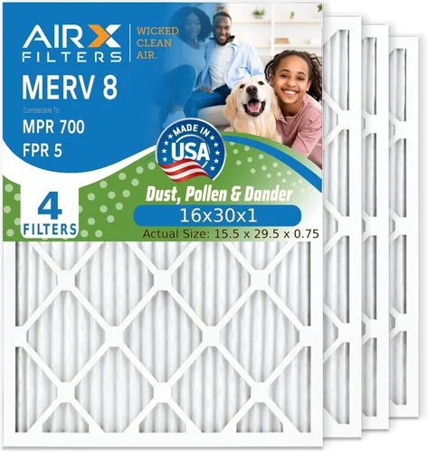 AIRX FILTERS WICKED CLEAN AIR 16x30x1 MERV 8 Filtro electrostático plisado para aire acondicionado, paquete de 4 filtros HVAC para horno AC