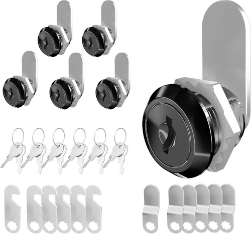 Miniatura 11 de 3 piezas de cerraduras de gabinete negras con llaves, cerradura de leva de 1-1/2" con llave similar, cerraduras de leva para RV para gabinetes