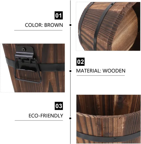 Miniatura 7 de Maceta de barril de madera, maceta rústica para uso en interiores y exteriores con agujeros de drenaje, maceta marrón de 7 pulgadas para plantas