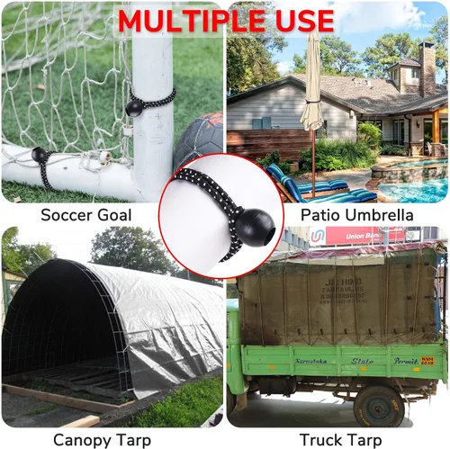 Miniatura 2 de Yescom 25 piezas de 6 pulgadas de bola elástica negra Bungee Loop Cord Tie Down Strap Wire Fix Canopy Tienda de campaña
