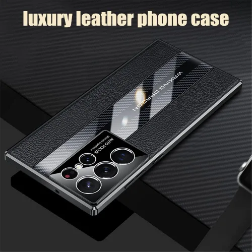 Miniatura 4 de Lunivop Funda para Samsung Galaxy S22 Ultra 5G de 6.8 pulgadas, TPU de lujo de fibra de carbono y cubierta trasera de cuero, compatible con S Negro