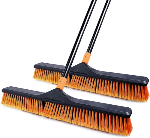 Miniatura 8 de CLEANHOME Cepillo de escoba de empuje de 24 pulgadas para limpieza de suelos con mango largo de 65 pulgadas y cerdas rígidas, cepillo resistente