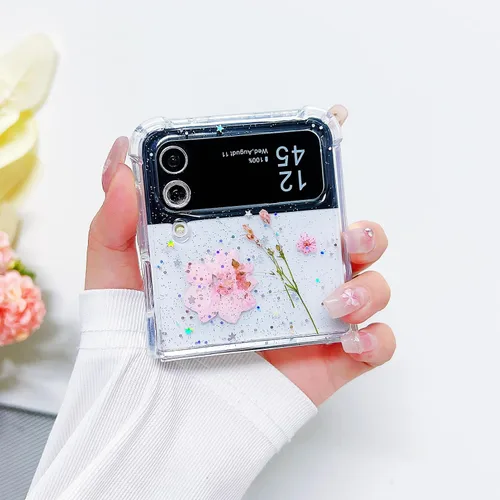 Miniatura 2 de Compatible con Samsung Galaxy Flip 4, funda transparente con flores secas prensadas, para mujeres y niñas, TPU suave a prueba de golpes, funda