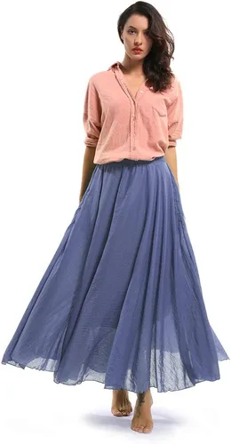 Miniatura 34 de OCHENTA Falda larga de lino y algodón bohemio para mujeres y niñas para vacaciones de verano en la playa