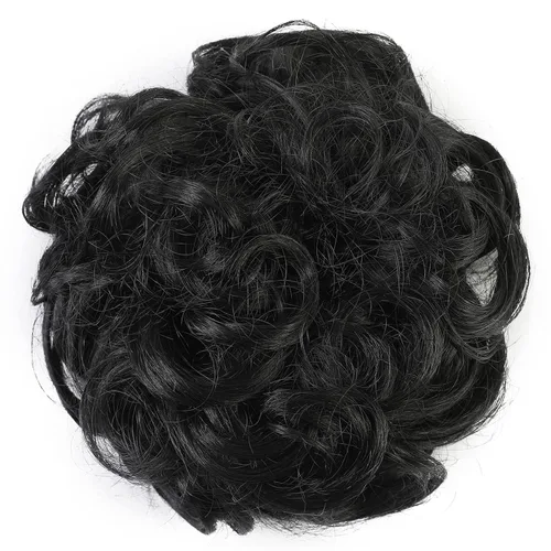 Miniatura 2 de Elaine - Extensión de coletero de chongo grande con cabello rizado y ondulado sintético, piezas de cabello grueso, para mujeres, con scrunchies