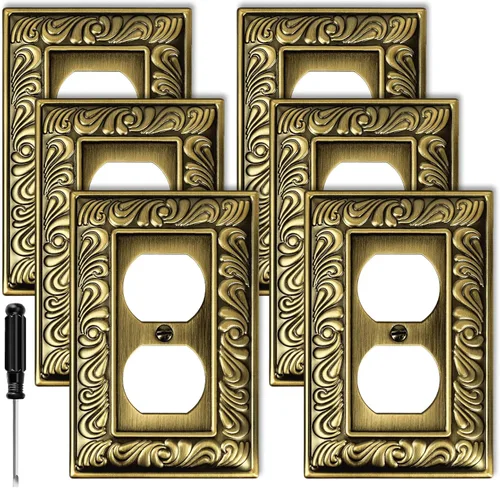 Miniatura 14 de Placa Decorativa de Pared de Latón Antiguo Cubierta de Interruptor de Luz Cubiertas de Enchufe Decorativo Placas de Interruptor Basculante