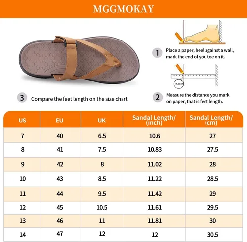 Miniatura 6 de MGGMOKAY Sandalias ligeras de cuero para hombre con soporte de arco