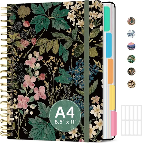 Miniatura 23 de Cuadernos grandes con forro en espiral para el trabajo con divisores y pestañas extraíbles, 8.5 x 11 pulgadas, bonito cuaderno de tapa dura de 5