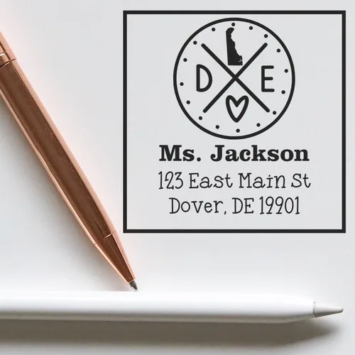 Miniatura 28 de Sello entintado moderno con nombre y dirección del estado de Alabama – Sello de dirección de devolución personalizado para invitaciones de despedida