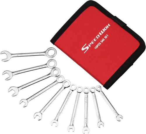 SPEEDWOX Juego de mini llaves inglesas de 10 piezas, tamaños estándar SAE, acero de alto carbono, bolsa de lona portátil