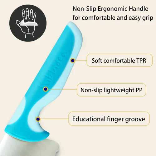 Miniatura 7 de Kibbidea Juego de cuchillos para niños, 4 cuchillos de cocina seguros para niños, punta redonda, sin BPA, acero inoxidable, azul