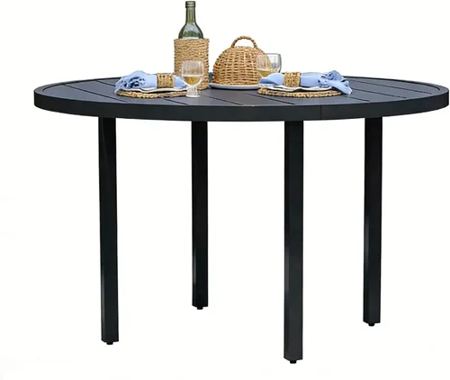 Miniatura 8 de 60" Round Outdoor Patio Table for 8, Metal Black Dining Table with Adjustable Umbrella Hole, Garden, Backyard & Deck Bistro Table