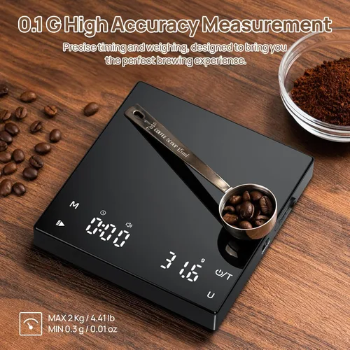 Miniatura 4 de Meilen Mini báscula de café espresso con temporizador, precisión de 0.00 oz, recargable por USB, 6 unidades de peso, báscula digital de 4.4 lbs