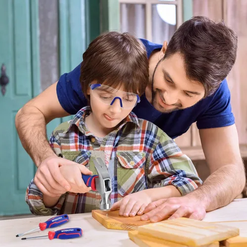 Miniatura 6 de WORKPRO Juego de herramientas de mano para niños de 9 piezas, kit de herramientas junior azul con bolsa de almacenamiento para niños, niñas, niños