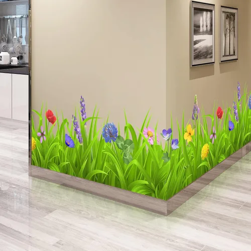Miniatura 4 de Pegatinas de pared de plantas verdes frescas, calcomanías de zócalo, hojas verdes, flores coloridas, calcomanías de pared DIY Murales extraíbles