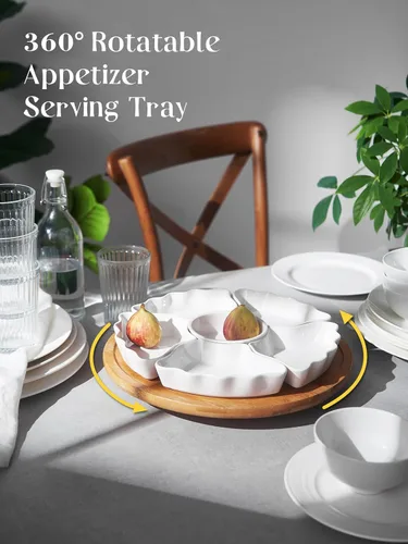 Miniatura 2 de DOWAN Bandeja y platos giratorios de 360°, cuencos divididos de 12 pulgadas para fiestas, decoración de cocina, platos extraíbles para papas fritas
