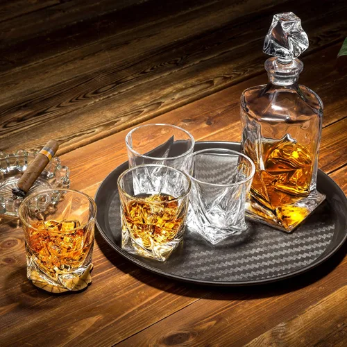 Miniatura 4 de KANARS Juego de decantador de whisky, decantador de licor de cristal de alta calidad con 6 vasos antiguos para cóctel, whisky escocés, whisky