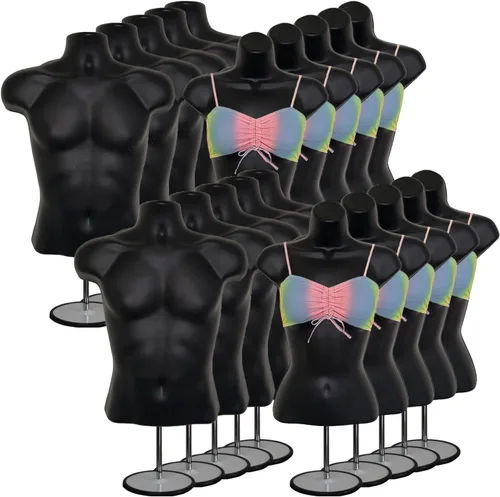 Miniatura 13 de Torso de maniquí masculino y femenino con soporte de metal, cuerpo hueco en la espalda, forma de vestido apilable para exhibición de camisetas, Gris