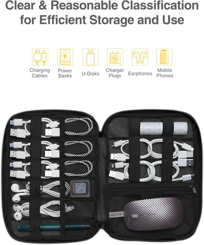 Miniatura 3 de Luxtude Organizador de Cables de Viaje, Bolsa Organizadora de Cables Plana, Organizador de Electrónica Portátil, Artículos Esenciales de Viaje