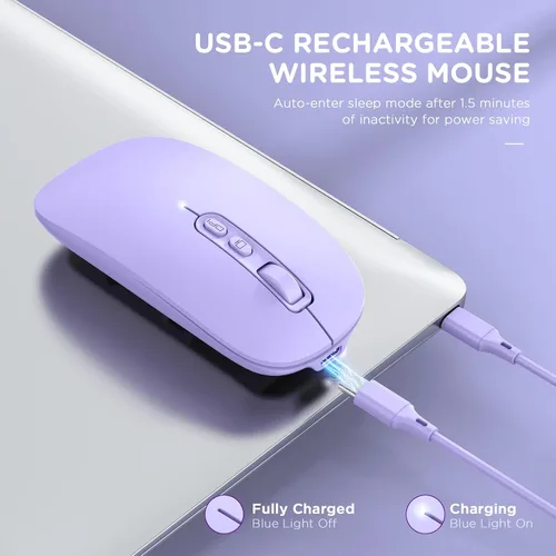 Miniatura 4 de RAPIQUE Ratón inalámbrico Bluetooth, multidispositivo recargable (tres modos: BT1/BT2+2.4G) Ratones de computadora con receptor USB, mouse