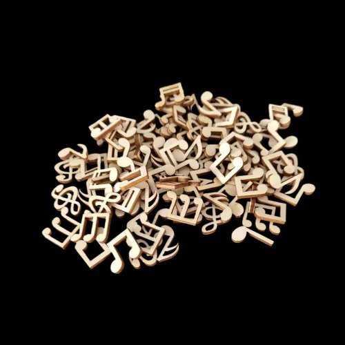 Paquete de 100 notas musicales decorativas de madera, mini notas musicales vintage de moda, piezas de madera, recortes de manualidades, piezas de