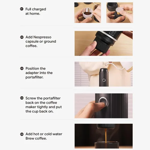 Miniatura 5 de Máquina de café portátil, 8.5 fl oz de calefacción eléctrica de viaje, cafetera de viaje para cocina, electrodomésticos de viaje con bolsa