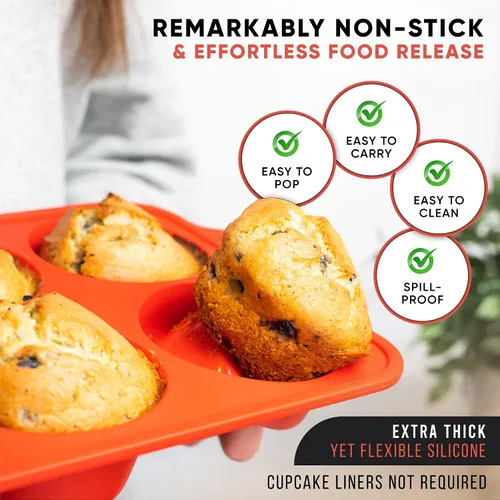 Miniatura 7 de BAKE BOSS Molde de silicona para magdalenas con asas, 6 tazas de tamaño regular, moldes de silicona perfectos para hornear recetas de muffins keto