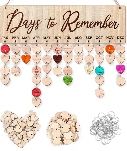 OYEFLY Regalos para mamás papás, calendario de madera para recordar cumpleaños, calendario decorativo para colgar en la pared, 100 etiquetas de