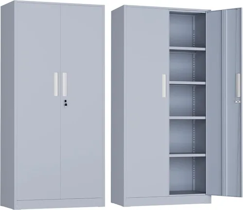 Miniatura 17 de Armario de almacenamiento de metal de 72 pulgadas, archivadores con cerradura con 2 puertas y 4 estantes ajustables, gabinetes de herramientas