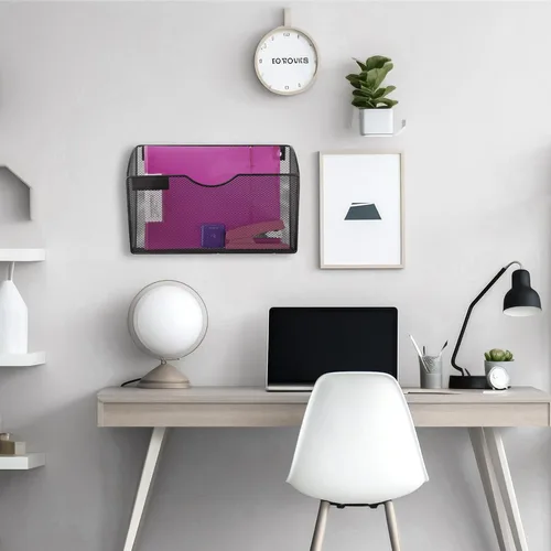 Miniatura 7 de Organizador de archivos de pared de malla con 1 bolsillo, organizador de archivos para colgar en la oficina, revistero, juego de ganchos
