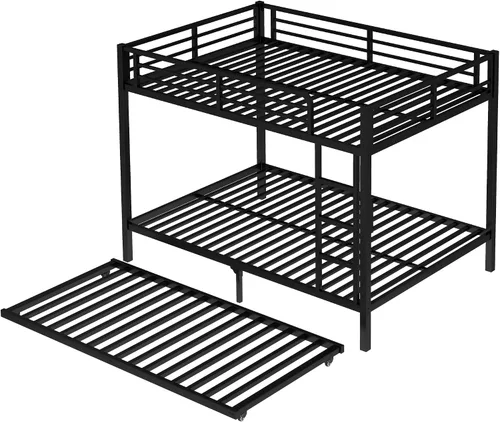 Bellemave Litera de metal con nido, litera matrimonial sobre cama matrimonial, barandilla y escalera para niños/adolescentes, adultos, no necesita