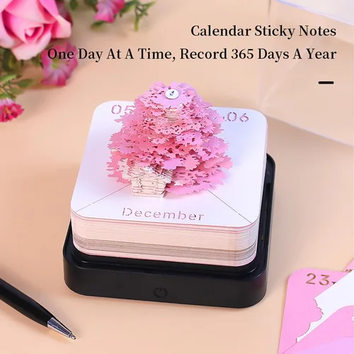 Miniatura 3 de Calendario de escritorio 3D 2026 con luces, calendario 2026 pieza de tiempo, bloc de notas 3D, arte de papel, árbol romántico, creativo, 3D, Árbol