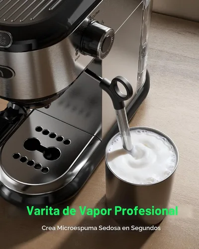 Miniatura 4 de HBN Máquina de café expreso de 20 Bar con espumador de leche, cafetera compacta para café molido, cafetera de acero inoxidable con varilla de vapor