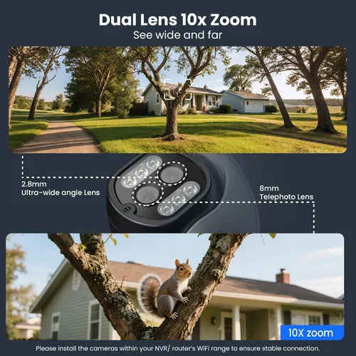 Miniatura 2 de xmartO Cámara de seguridad PTZ de doble lente con zoom de 10X, seguimiento automático de 2 K, sistema de seguridad PTZ inalámbrico HD