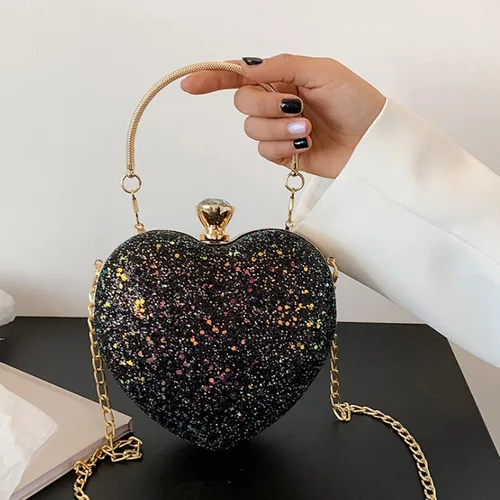 Miniatura 4 de U Scinan Bolso de mano con forma de corazón para mujer, bonito bolso de mano con lentejuelas