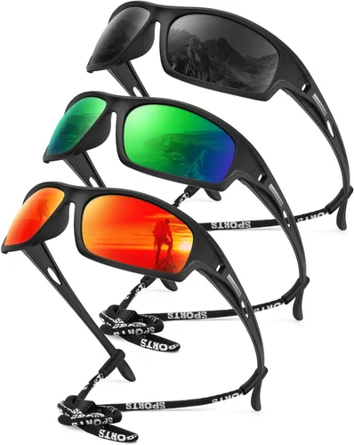 Miniatura 45 de KALIYADI 4 Pack Polarized Sunglasses-Men Sports Sun-glasses: Mens Sunglasses UV Protection for Fishing Driving Cycling A02-negro/azul hielo/rojo