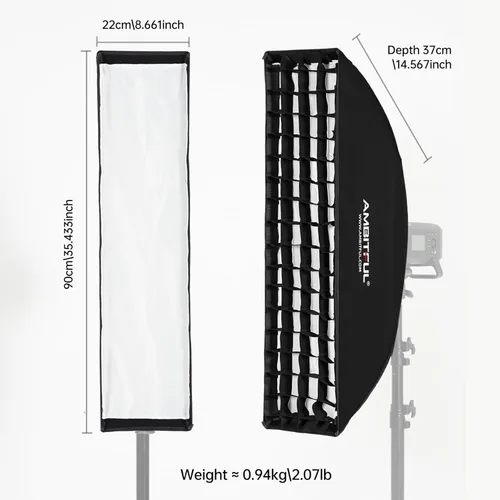 Miniatura 2 de AMBITFUL 2 unids 8.7x35.4 in 9"x35" Beehive Honeycomb Grid Strip Softbox Bowens Mount para Studio Flash
